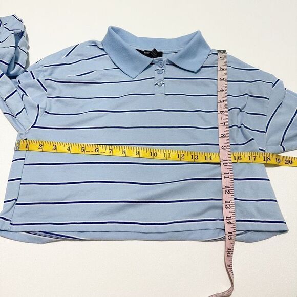 Forever 21 Womens Striped Collared Pullover Long Sleeve Crop Top Blue Size Small - Picture 7 of 10